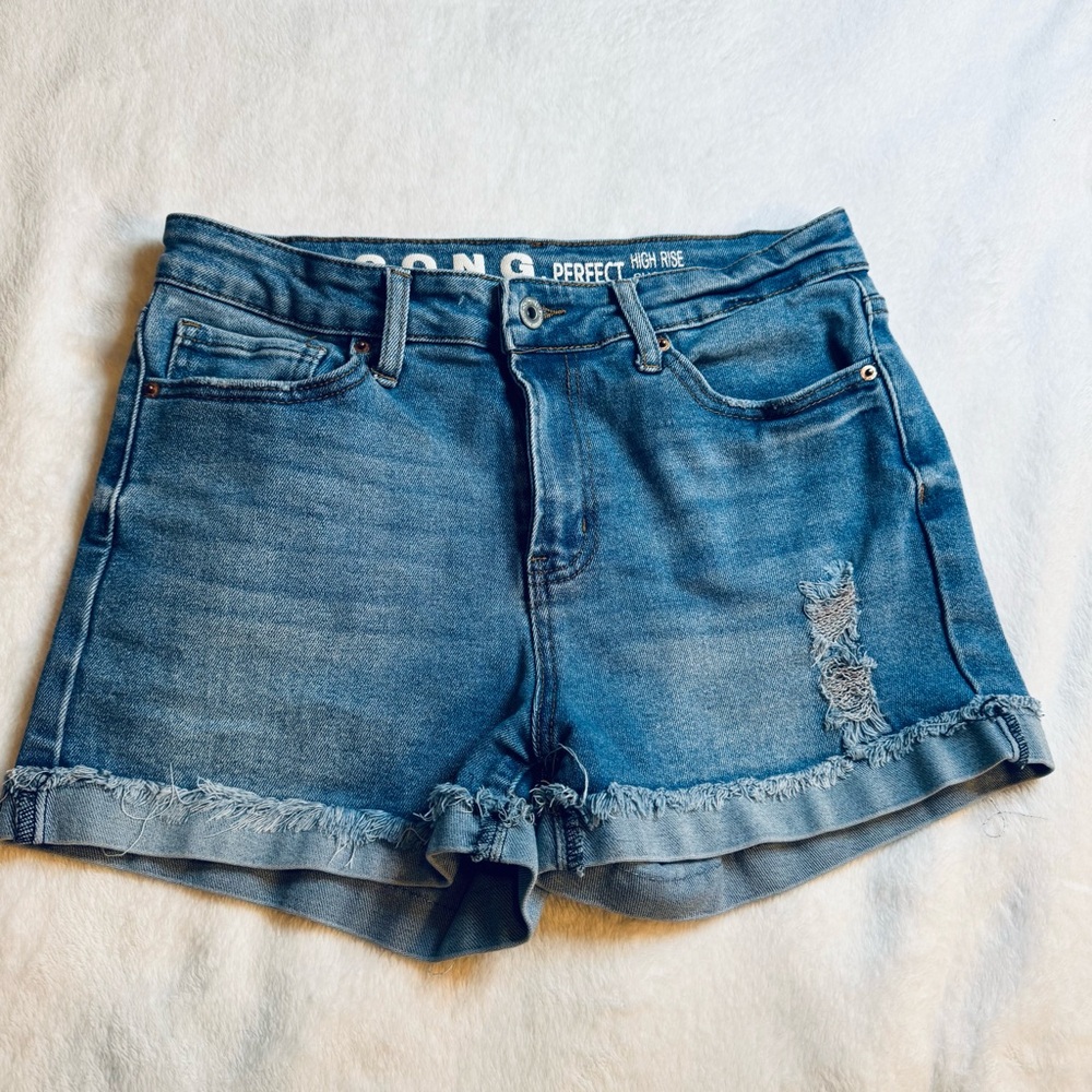 High Rise Distressed Blue Jean Shorts